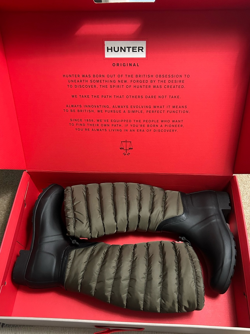 Hunter Women’s Olive Quilted Tall Rain Boots